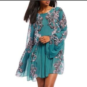 Free People Blue Long Sleeve Thin Unlined Dress